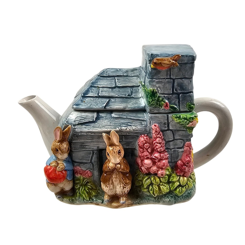 Schmid 1994 Beatrix Potter Peter Rabbit Musical Teapot Tea for Two Cottage